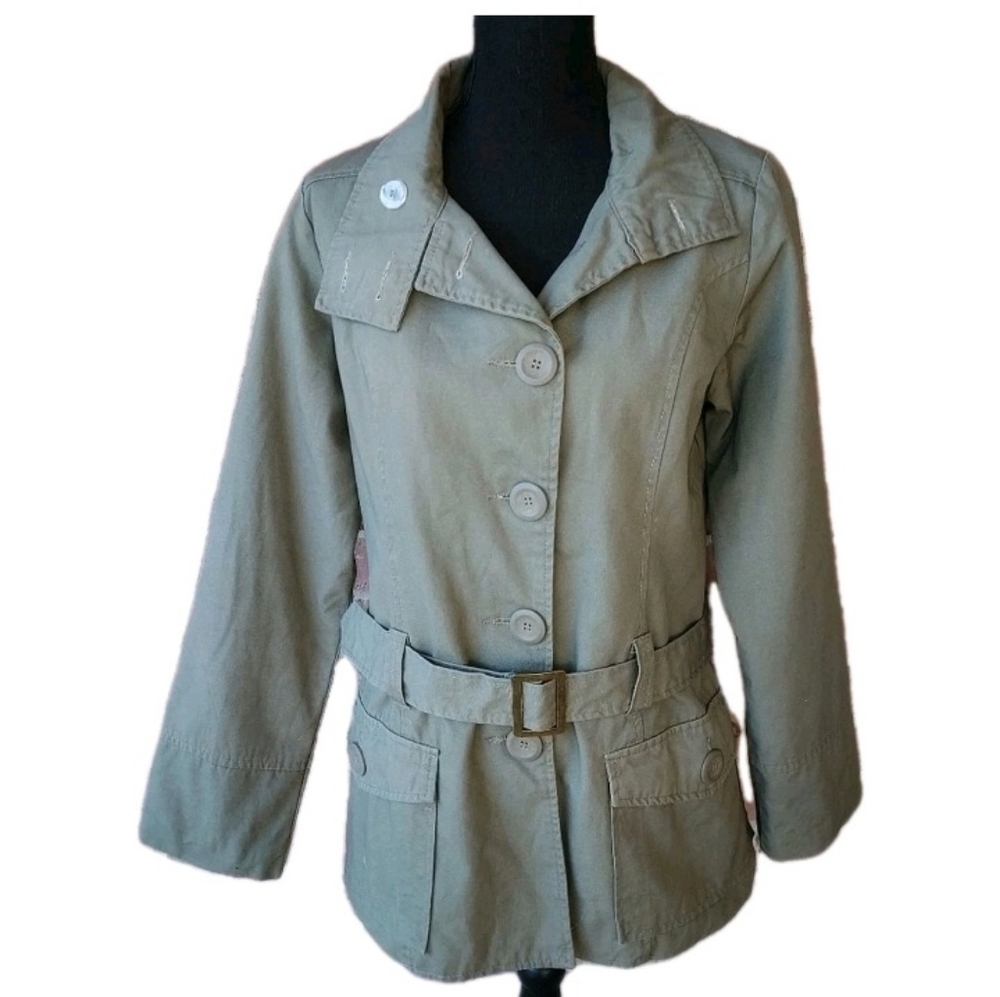 Casual Luxery Women 12 Olive Belted Lined Mid-length Trench Coat NWOT